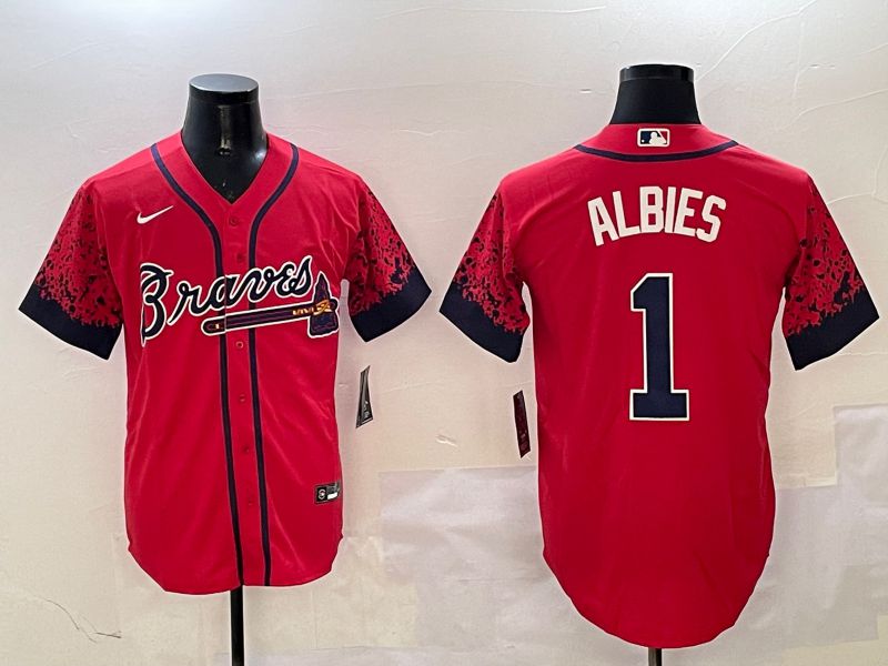 Men Atlanta Braves 1 Albies Red Fashion Game 2025 Nike MLB Jersey style 1